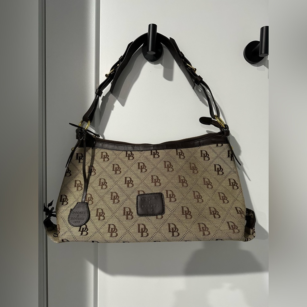 Dooney & Bourke Tan and Brown Monogram Shoulder Bag